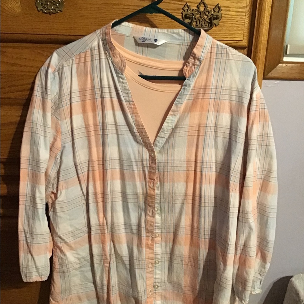 Riders Peach Plaid Top with Faded Glory T Shirt